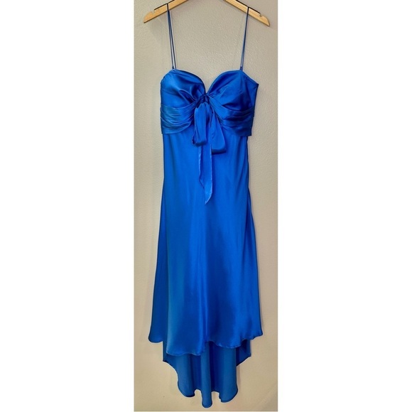 NWT Pinko Curtis Abito Ultra Blue Satin Flowy High Low Formal Midi Dress - Picture 3 of 16